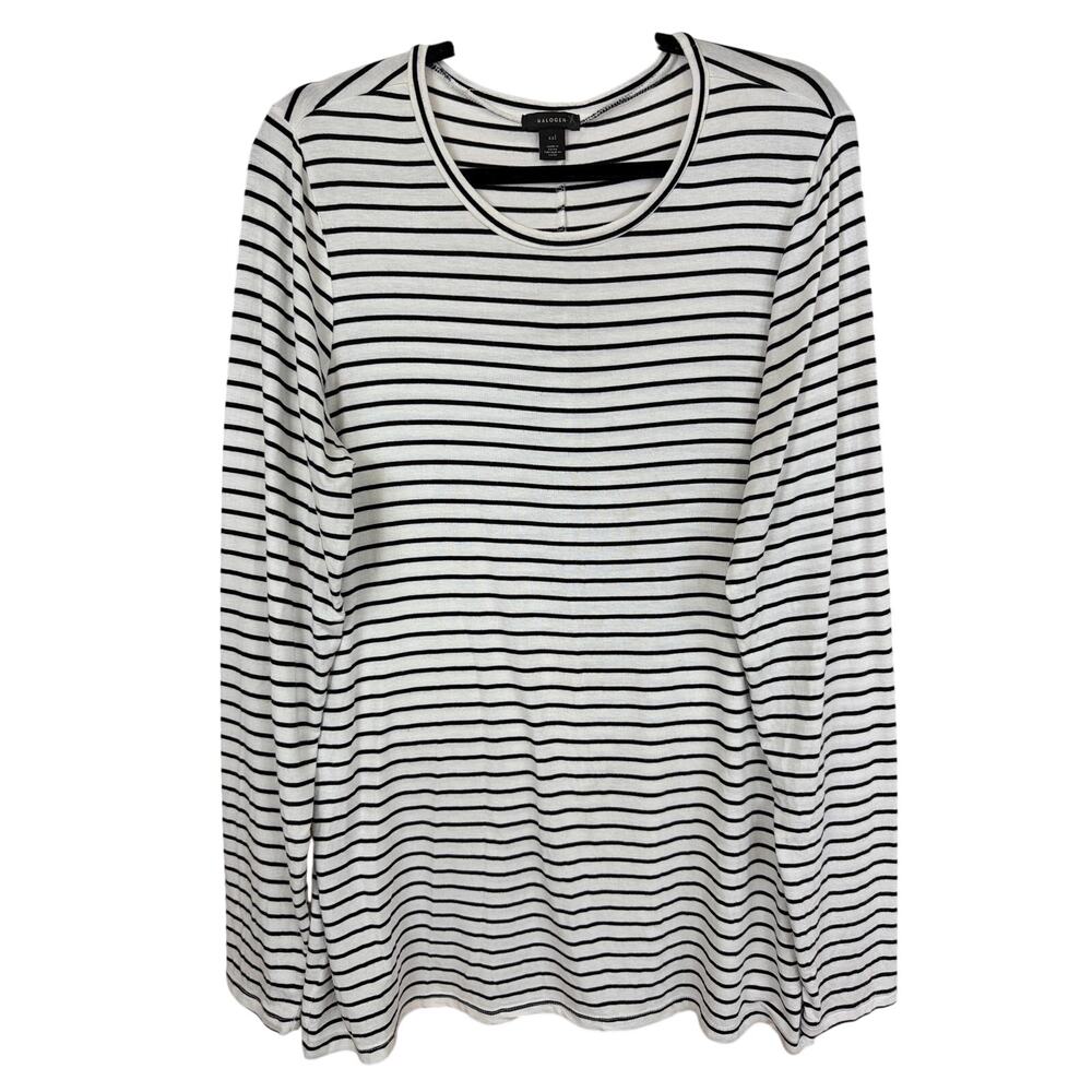 Halogen White And Black Striped Long Sleeve Round Neck Top Size XXL